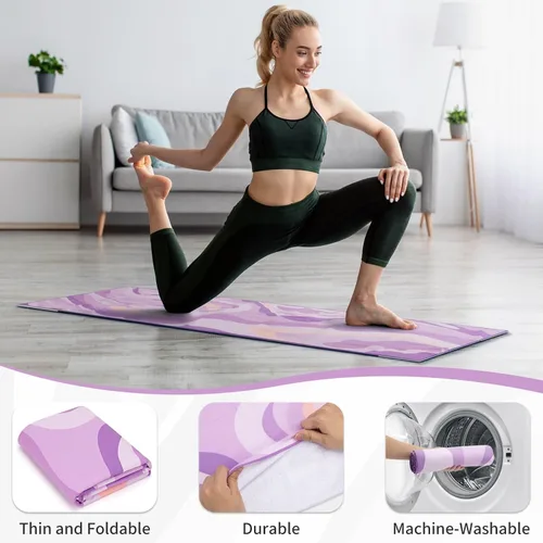 Miniatura 5 de Toalla para tapete de yoga con grandes bolsillos en las esquinas, tapete de microfibra de agarre antideslizante para yoga caliente, pilates y Morado