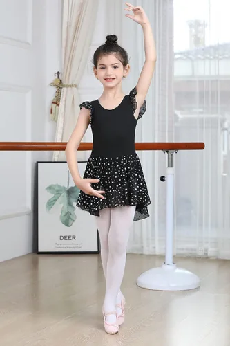 Miniatura 29 de LUOUSE Elegante leotardo de ballet para niñas con falda, mangas con volantes y volantes, perfecto para baile y gimnasia