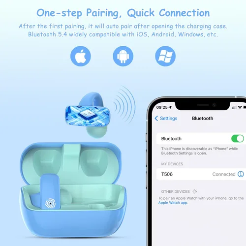 Miniatura 5 de BANIGIPA Auriculares Inalámbricos Verdaderos para Niños, Audífonos Bluetooth 5.4 de Oído Abierto para Niños, Niñas y Adolescentes, Ligeros y Azul