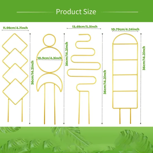Miniatura 2 de 4 piezas de mini enrejado de metal para plantas en maceta, estaca de apoyo de escalada para plantas de interior Pothos (dorado)