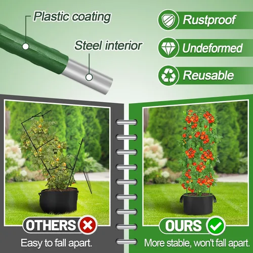 Miniatura 3 de ANPHSIN Jaula de tomate triangular resistente con bolsas de cultivo móviles de 7 galones, 3 juegos de macetas de enrejado de jardín de 47 pulgadas