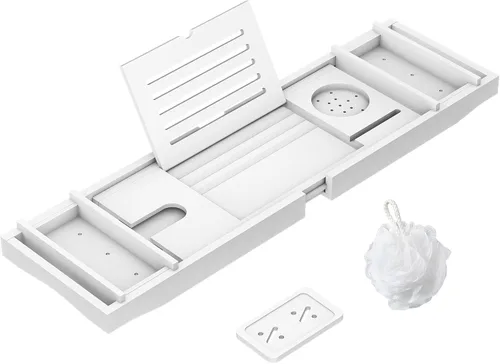 Miniatura 9 de Bandeja de Bañera de Bambú para Baño de Lujo, Bandeja de Baño Premium Expandible con Soporte para Jabón/Toalla/Libro, Accesorios de Baño Ajustables