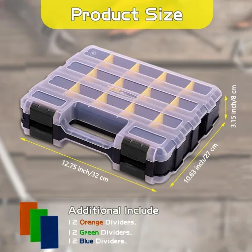 Miniatura 2 de Organizador de Almacenamiento Caja de Herramientas, TONGQI Caja de Piezas Pequeñas de 34 Compartimentos de Doble Cara con Separadores de Plástico