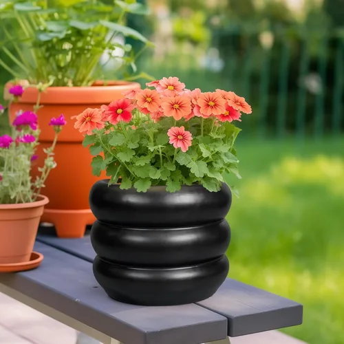 Miniatura 2 de Maceta de cerámica SQOWL para plantas de 8 pulgadas - Maceta de interior con orificio de drenaje para plantas de exterior, maceta floral moderna
