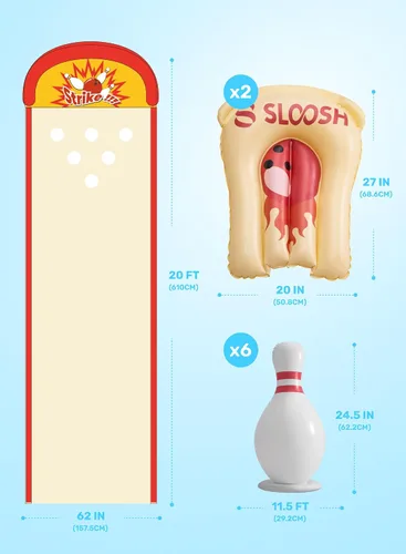 Miniatura 8 de Sloosh Juego de bolos de tobogán acuático de 20 pies, toboganes de agua y 2 bodyboards de verano con rociador integrado para diversión al aire libre