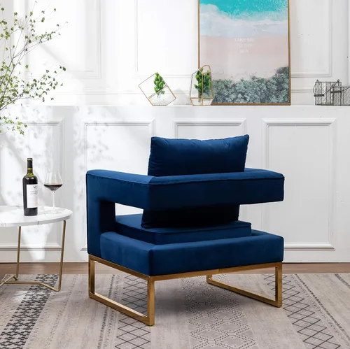 Miniatura 8 de Roundhill Furniture Lenola - Silla tapizada con brazos, color azul, 29.75 pulgadas de profundidad x 27.5 pulgadas de ancho x 34.5 pulgadas de alto