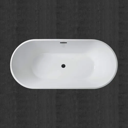 Miniatura 5 de WOODBRIDGE Bañera de acrílico independiente de 67 pulgadas, bañera de remojo contemporánea, acrílico blanco (desagüe/desbordamiento negro mate), B/M