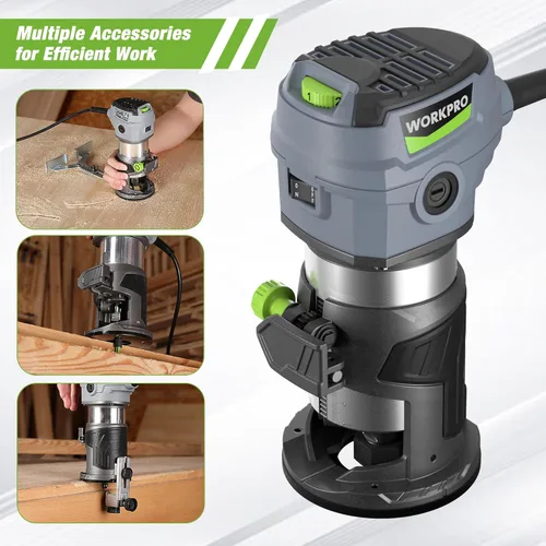 Miniatura 6 de WORKPRO Kit de enrutador compacto, herramienta de enrutador manual con cable de 6.5 amperios, enrutador de madera de 6 velocidades variables