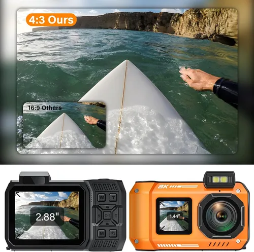 Miniatura 5 de Cámara digital WiFi de 8K UHD 70MP con tarjeta de 64 GB, resistente, impermeable, a prueba de polvo, a prueba de golpes, cámara submarina de 33