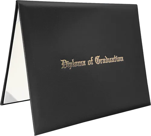 Funda para diploma 8.5”x11” impresa “Diploma de Graduación” en cuero sintético acolchada y rica en color de TngHui, negra