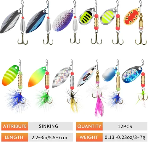 Miniatura 6 de TRUSCEND Cebos Giratorios de Pesca Swim o Jig para Agua Dulce y Salada, Señuelos de Pesca Rooster Tail para Trucha Lubina Lucioperca Crappie Salmón