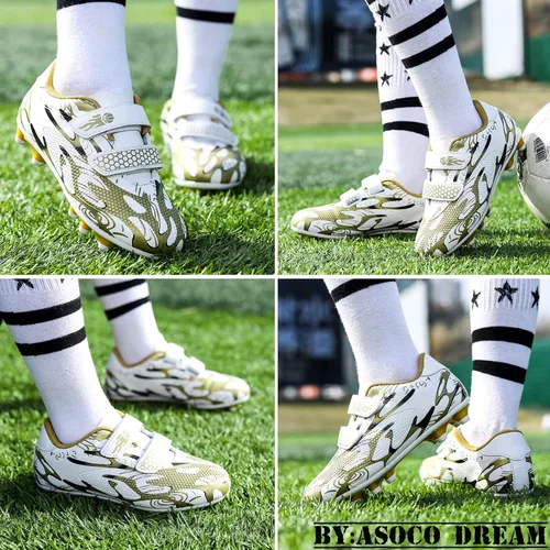 Miniatura 5 de ASOCO DREAM Zapatos de fútbol para niños y niñas zapatos de fútbol para suelo firme para jóvenes profesionales atléticos para exteriores e interiores