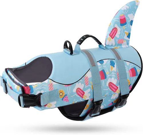 Miniatura 13 de Queenmore - Chaleco salvavidas Ripstop de tiburón para perro, ajustable, con alta flotabilidad y asa de rescate duradera, para perros pequeños