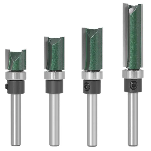 Wolfride Broca de enrutador recto con rodamiento, vástago de 1/4 pulgadas con rodamiento superior, broca de enrutador de plantilla de corte al ras