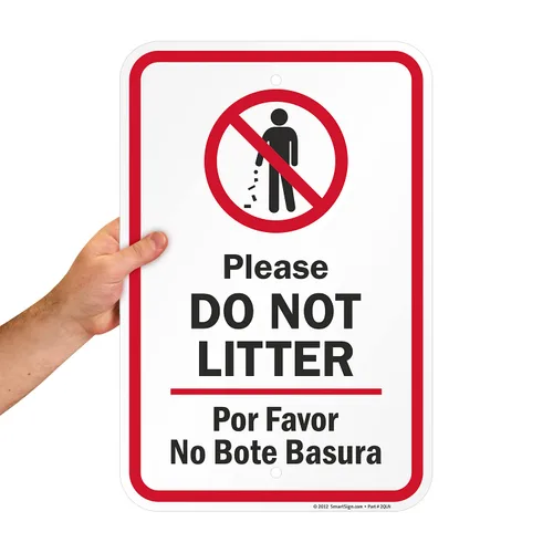 Miniatura 8 de SmartSign Letrero bilingüe de metal con texto en inglés "Please Do Not Litter - Por Favor No Bote Basura" de 18 x 12 pulgadas, aluminio laminado a