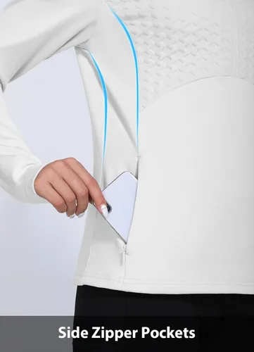 Miniatura 5 de BALEAF Camisas de equitación para mujer, manga larga, media cremallera, chaqueta de forro polar, para invierno, clima frío, equipo de correr