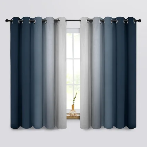 Miniatura 51 de COSVIYA Cortinas 100% Opacas Azul Degradado con Lazos Ajustables para Cocina Aislamiento Térmico Oscurecimiento de Habitación Cenefa con Bolsillo