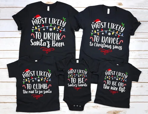 Miniatura 2 de Most Likely To Christmas Shirts For Family 50 Quotes Family Matching Christmas Shirts Funny Christmas T-Shirts Custom Text Personalized Tees for