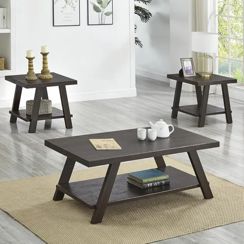 Miniatura 10 de Roundhill Furniture Atenas Juego de mesa de café de 3 piezas de estante de madera contemporánea, negro