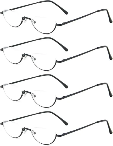 REAVEE 4 unidades de gafas de lectura de aleación de diseño retro de media luna para mujeres y hombres, con marco medio, bisagra de resorte, Negro