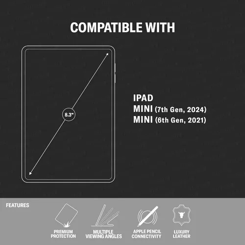 Miniatura 2 de TORRO Funda compatible con iPad mini 7/6 – Funda de piel auténtica para iPad mini de 7ª/6ª generación (2024/2021) con función de soporte