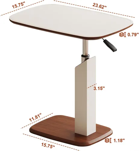 Miniatura 2 de Mesa auxiliar en forma de C de altura ajustable con elevación neumática, ruedas giratorias de 360° y ocultas, mesas auxiliares de sofá que se