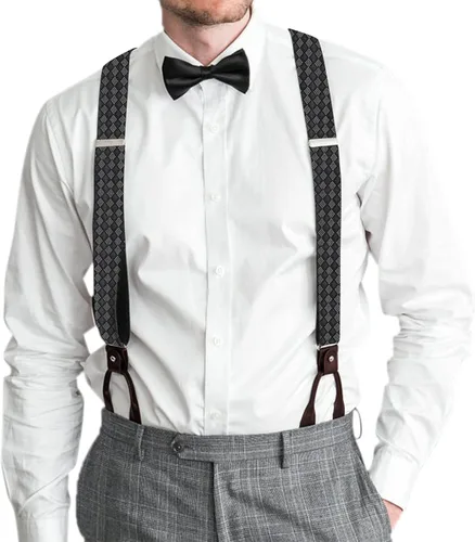 Miniatura 19 de AWAYTR Tirantes de botón marrón para hombre, tirantes elásticos ajustables en forma de Y