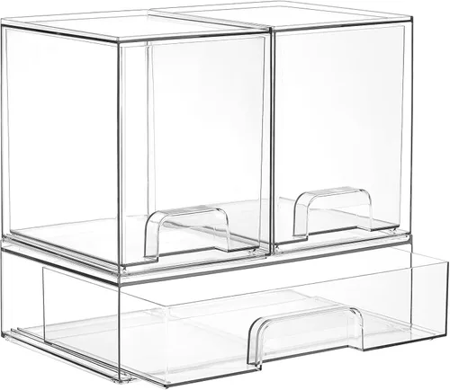 Miniatura 13 de Vtopmart Juego de 3 cajones de almacenamiento apilables, organizadores de plástico transparente para maquillaje, cosméticos, suministros de belleza