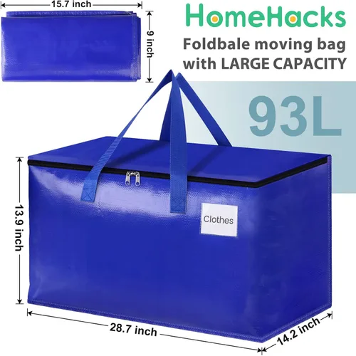 Miniatura 2 de HomeHacks Bolsas de Mudanza Resistentes con Cremalleras Fuertes y Asas, Bolsas de Mudanza Plegables, Contenedores de Almacenamiento para Embalaje