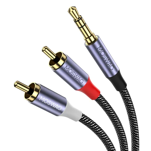 Miniatura 7 de MOSWAG Cable RCA, adaptador de audio estéreo macho de 0.138 in a 2RCA macho, doble blindado, chapado en oro, cable coaxial trenzado de nailon AUX