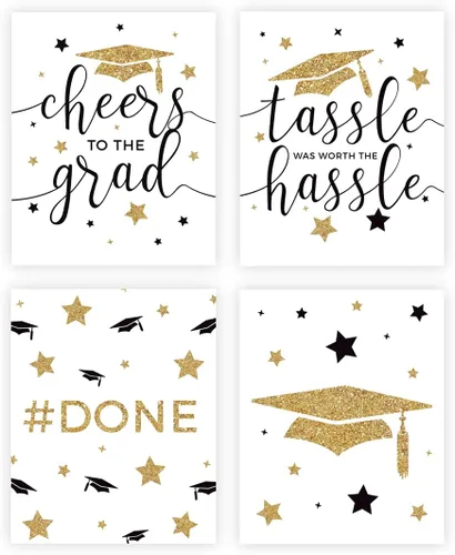 Miniatura 34 de Andaz Press Colección de fiesta de graduación con purpurina blanca y dorada, tarjetas de juego de adivinanzas de caramelos, paquete de 30, Tarjetas