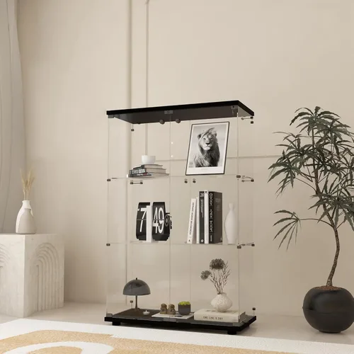 Miniatura 14 de Vitrina de cristal con luces y cerradura, vitrina Curio de 4 niveles con puerta de cristal, escaparate de pie para sala de estar, dormitorio, Blanco