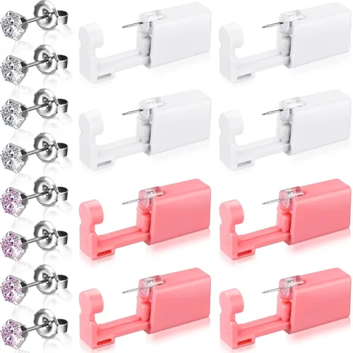 Miniatura 7 de Mudder Kit de 16 piezas de pistola desechable para perforación de orejas, sin dolor para lóbulos de orejas y nariz con tachuelas de cristal, seguro