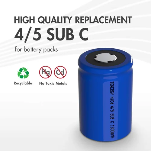 Miniatura 3 de Tenergy 4/5 SubC 1.2 voltios 1300mAh NiCD baterías recargables, paquete de 15