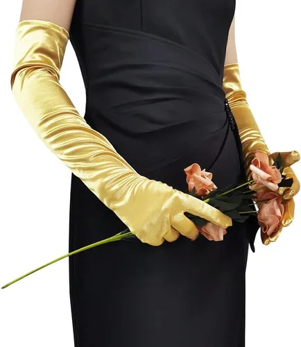 Miniatura 7 de Guantes largos de satén para mujer, guantes elásticos de fiesta de ópera de los años 20, blanco, negro, rojo, guantes de fiesta de noche