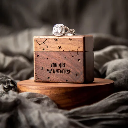 Miniatura 4 de MUUJEE You Are My Universe Engraved Wooden Ring Box, Slim Engagement Proposal Ring Holder, Wedding Ceremony Ring Bearer Box, Fiance Gift Ideas