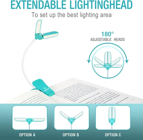 Miniatura 5 de Vekkia - Lámpara de lectura recargable con 14 LED para leer por la noche, luz de lectura para cuidar los ojos para libros en la cama, ajustable