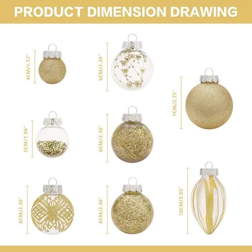 Miniatura 2 de Juego de adornos navideños, 32 piezas de bolas colgantes de Navidad de plástico transparente irrompibles para decoración de árbol de Navidad