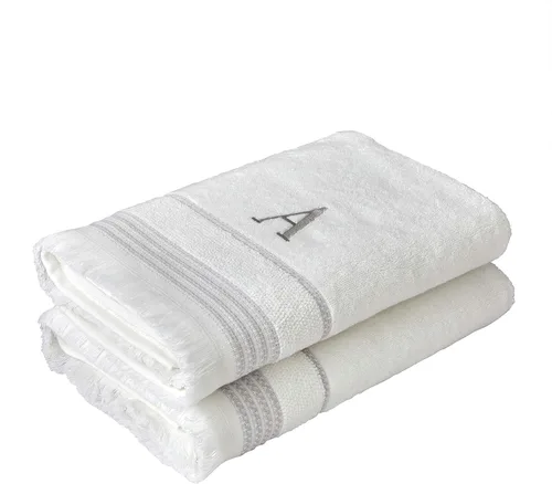 Miniatura 3 de SKL Home Toalla de baño casual con monograma, S, 28 x 54 pulgadas, color blanco