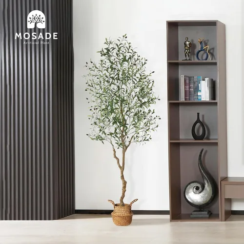 Miniatura 9 de MOSADE Árbol de olivo artificial de 7 pies de planta de seda de olivo artificial y canasta de hierba marina hecha a mano, árbol de seda topiario