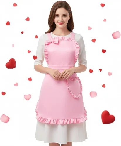 Miniatura 11 de Geyoga Delantales para mujeres con bolsillos Cocina Cocinando Camarera Sirvienta Delantal Falda Vintage Lindo Volantes Vestido Disfraz, Blanco