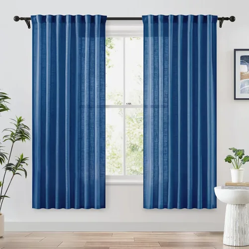 Miniatura 17 de FMFUNCTEX - Cortinas semitransparentes de lino de 114 cm de largo para dormitorio y sala de estar, paneles beige de lino texturizado para ventana