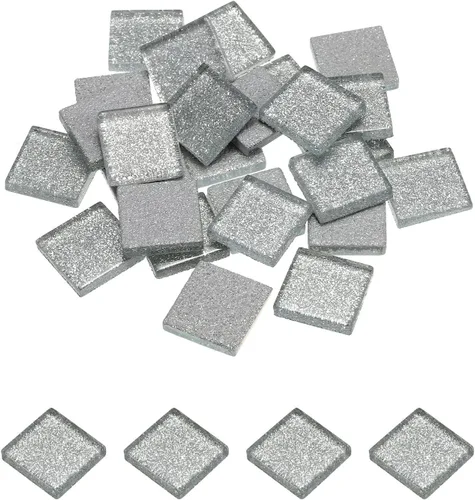MECCANIXITY Azulejos de mosaico, azulejos de vidrio, piezas de vidrio de mosaico de cristal brillante, cuadrados a granel, 0.8 x 0.8 in para Plata