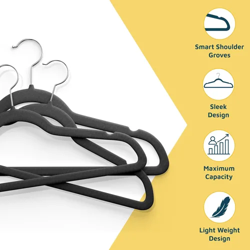 Miniatura 5 de Lifemaster Juego de perchas de plástico antideslizante de terciopelo, juego de 50 piezas antideslizantes con gancho giratorio de 360°, ahorro