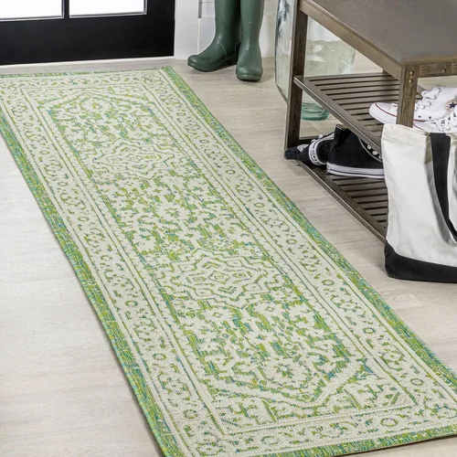 Eyely BMS101H-28 - Alfombra de pasillo con textura de medallón de Santa Monica Sinji, para interiores y exteriores, estilo costero, bohemio, crema