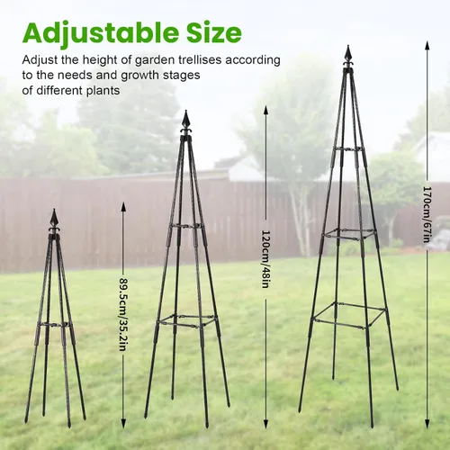 Miniatura 4 de OTOSUNNY Enrejado de jardín para plantas trepadoras al aire libre, 67 pulgadas de alto, enrejado de metal de obelisco para plantas trepadoras