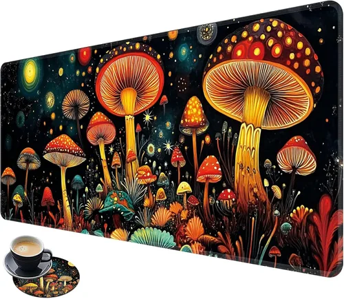 Miniatura 24 de Alfombrilla de mouse extendida grande para videojuegos, 31.5 x 11.8 pulgadas, alfombrilla antideslizante para mouse con bordes cosidos, portavasos