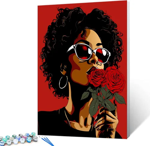 Miniatura 13 de Pintura por Números Afroamericana DIY Pintura Acrílica Kit de Pintura por Números para Niños Adultos Principiantes Chica Negra de Moda DIY Pintura