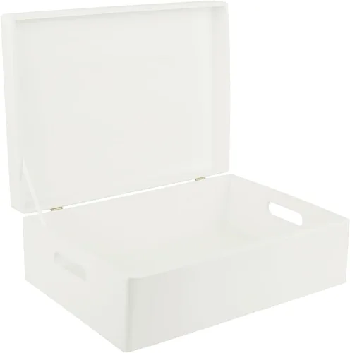 Creative Deco Caja de almacenamiento de madera blanca XL con tapa con bisagras, 15.8 x 11.8 x 5.5 pulgadas (+-0.5), con asas, caja de regalo para