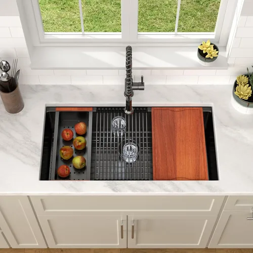 Miniatura 22 de Fregadero Dcolora de 30 Pulgadas para Instalación Bajo Encimera Negro de Acero Inoxidable Fregadero de Cocina Bajo Encimera Estación de Trabajo